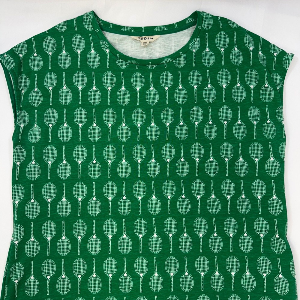 Boden Women Green Tennis Racket Print 100% Cotton Slub Shift Dress US 14 - Picture 9 of 14